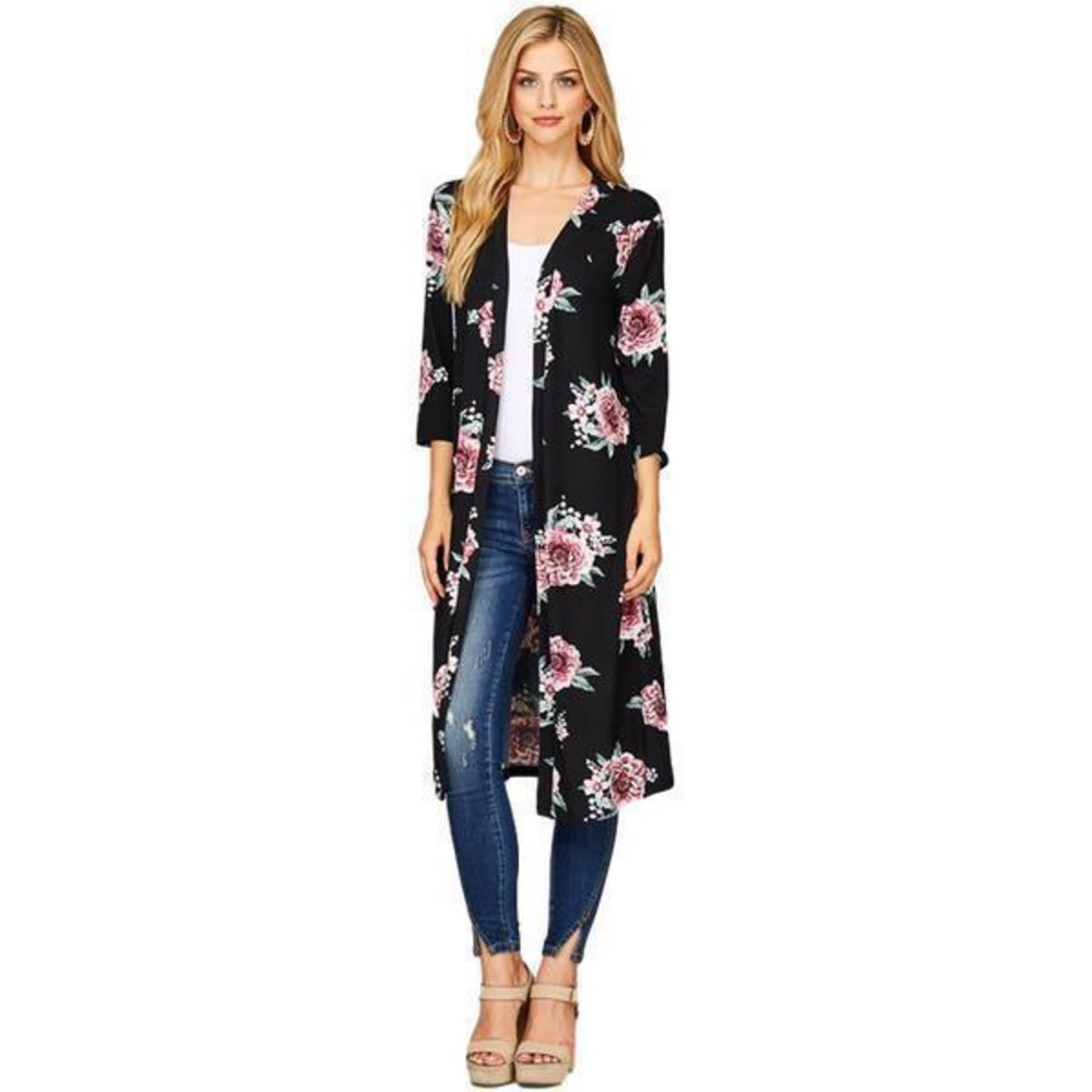 Black Floral Duster Cardigan